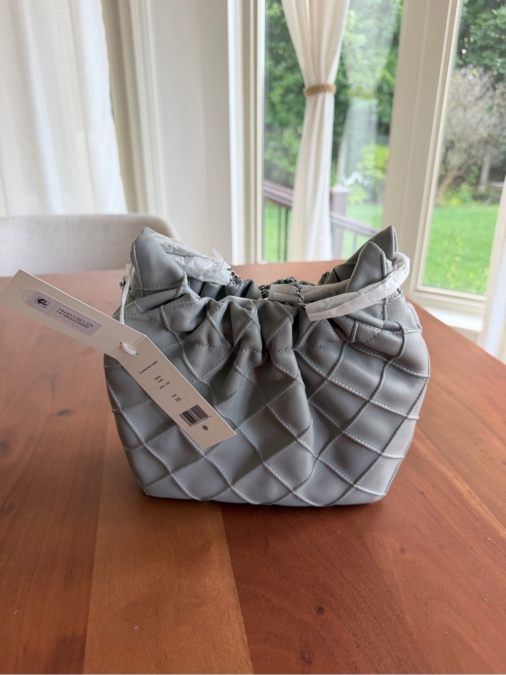 π©Ά NWT Tory Burch Mini Fleming Soft Hobo Gray | Leather Crossbody | Dust Bag β¨ - Picture 5 of 10